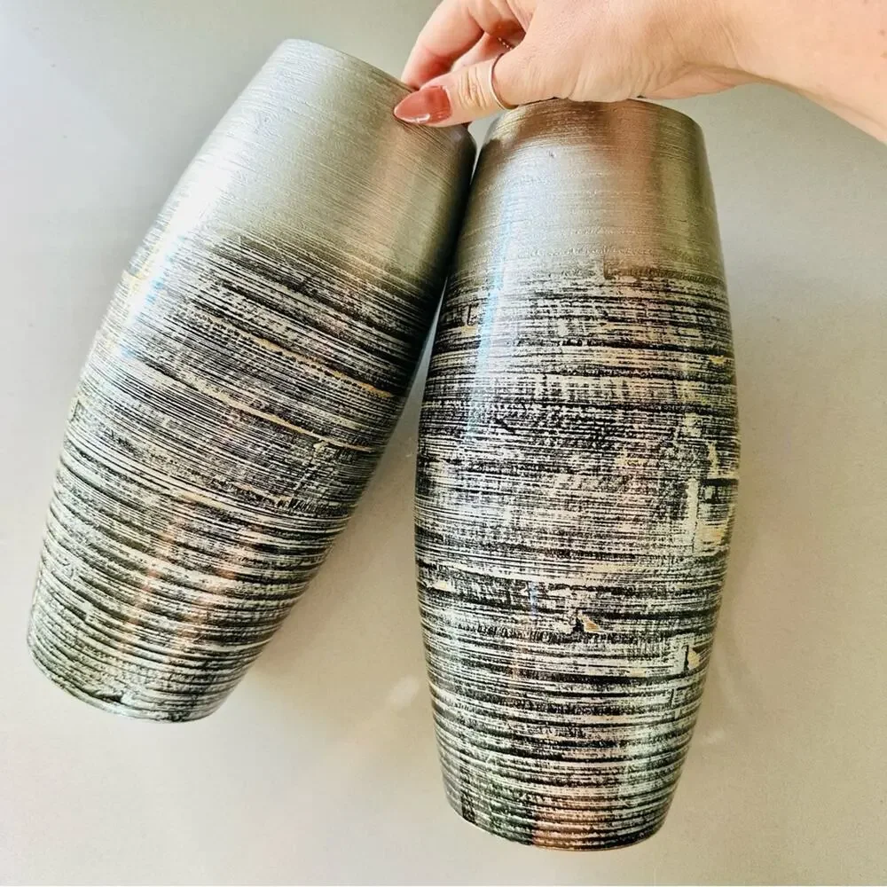2 Silver Grey Gray Black Floral Flower Tall Vase Kitchen Gadget Storage Display